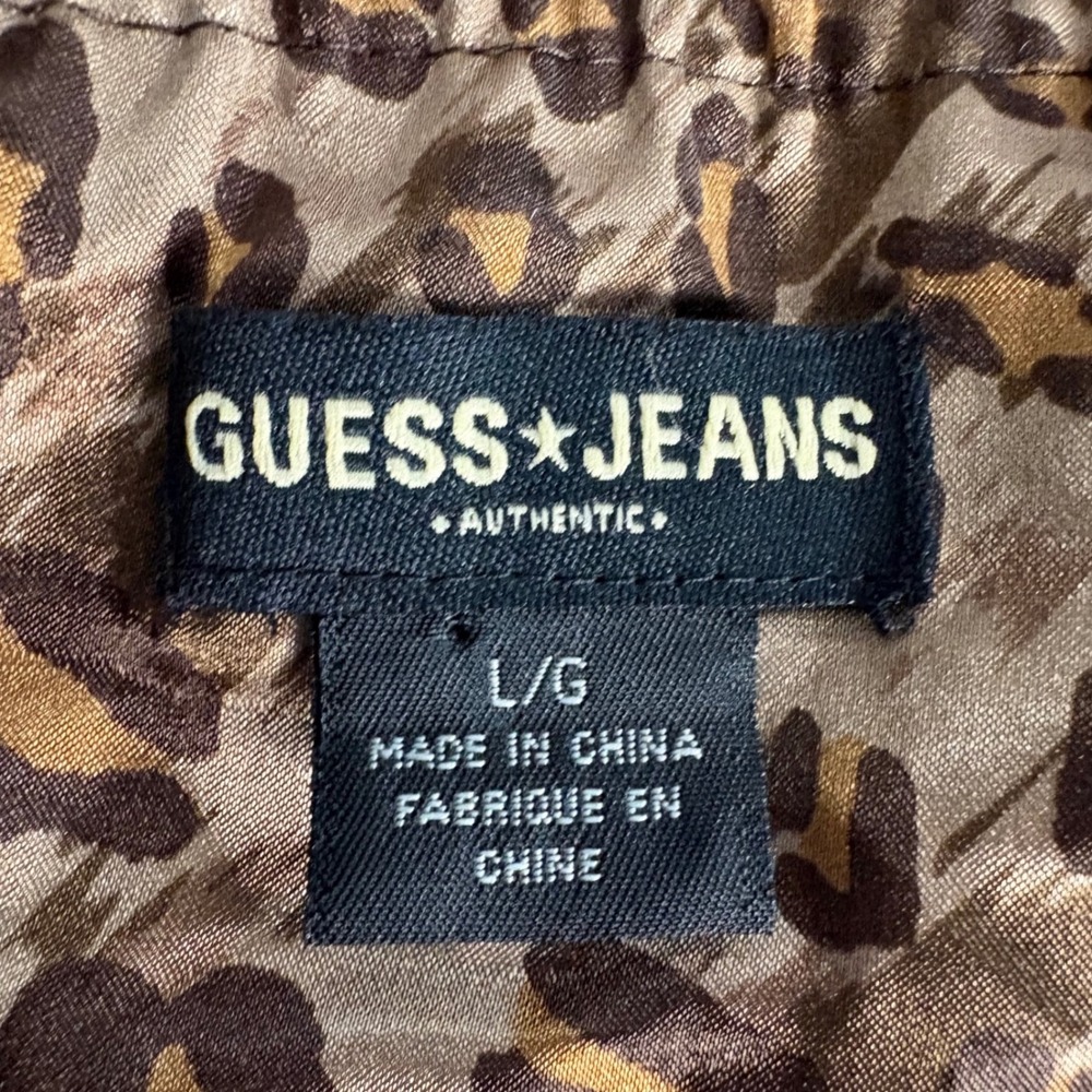 Guess Jeans Leopard Satin Halter Top Womens L Ruched Button Front Y2K 2000s - Picture 4 of 5